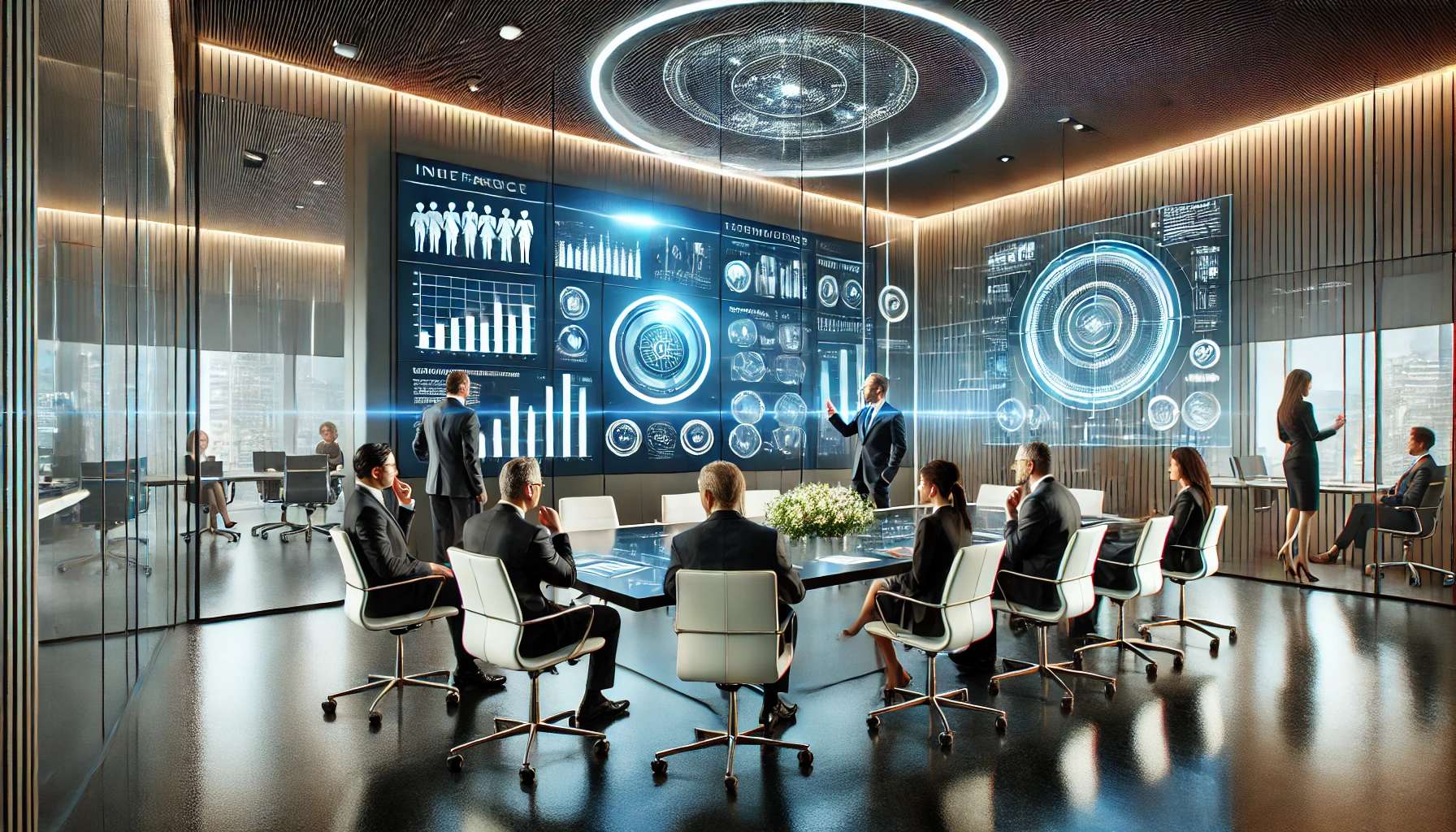 Team bei einer strategischen Beratungssitzung mit digitalen Elementen